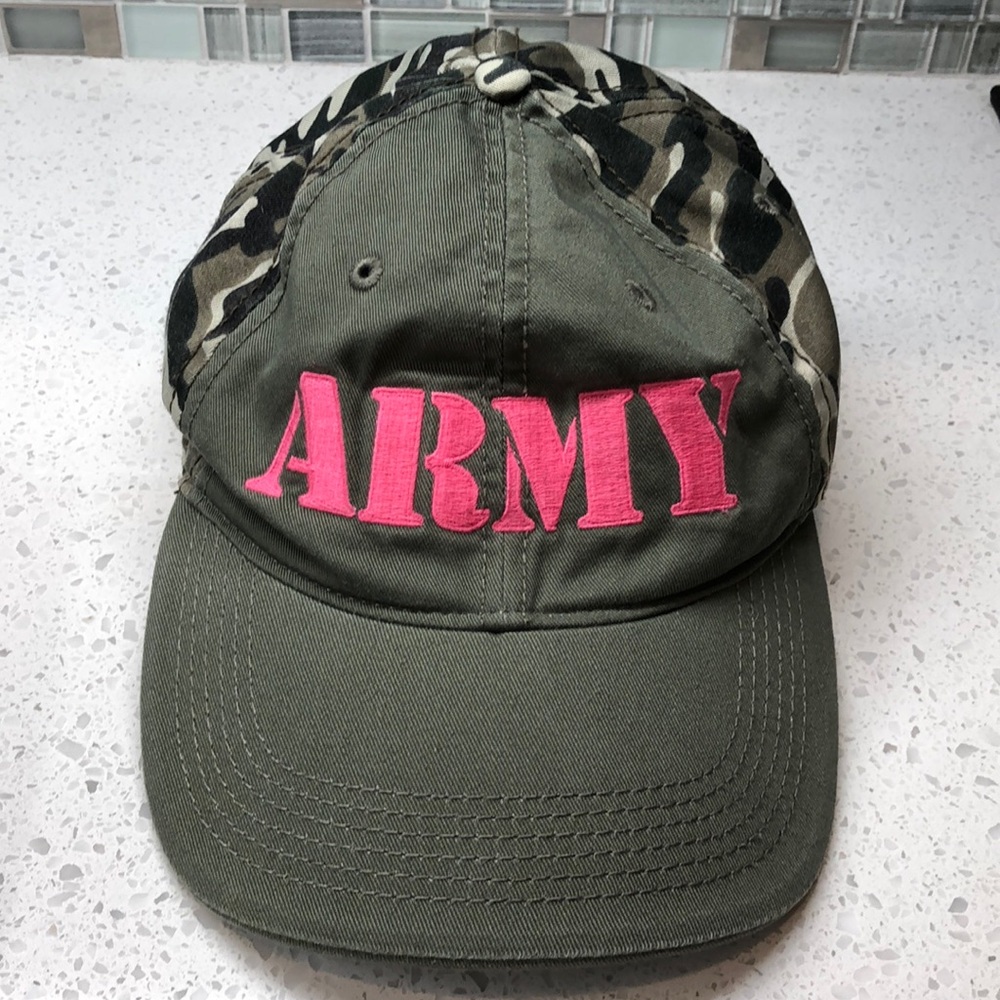 Army Camo Baseball Hat with Pink ARMY Stitching